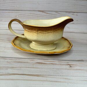 Vtg Mikasa Whole Wheat E-8000 Brown & Cream Gravy Boat & Underplate Replacement